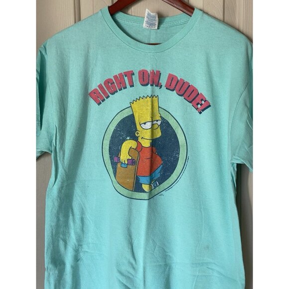 Bart Simpson Teal Blue S/S T-Shirt Men's Size L Right On Dude - Picture 3 of 9